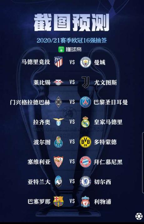 2020/21赛季欧冠16强抽签在即,快来截图预测对阵吧!