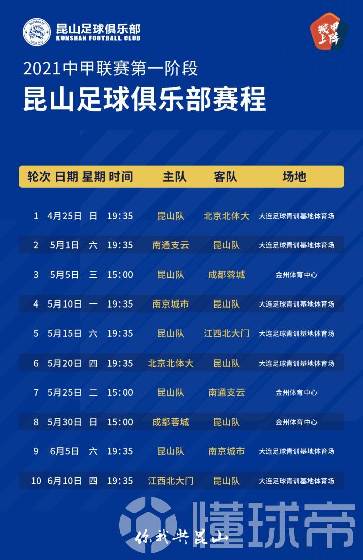 优享资讯 2021赛季中国足球协会甲级联赛第一阶段对阵日程