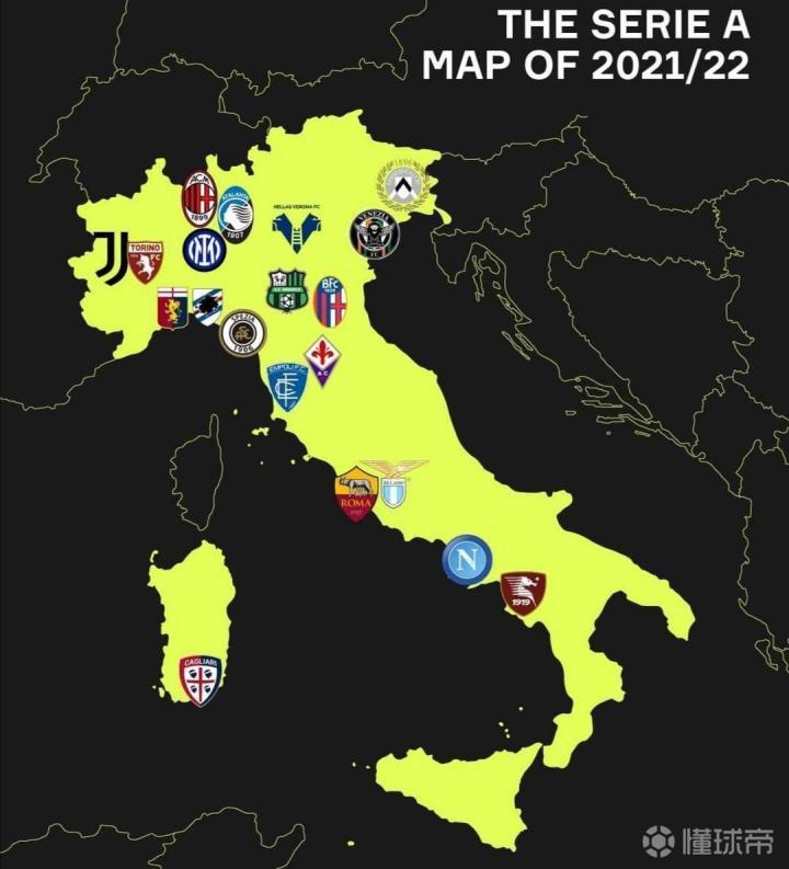 20212022新赛季意甲球队分布地图