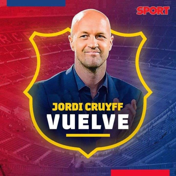 官方:约尔迪·克鲁伊夫回归巴萨双方合同将于8月1.