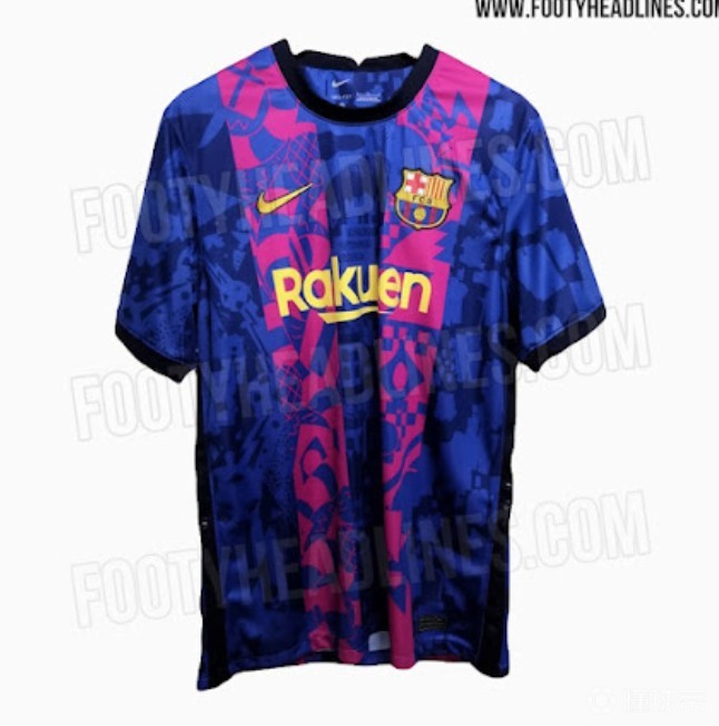 巴萨2021-22赛季的常规主场球衣采取了效仿队徽的设计风格,而在欧冠