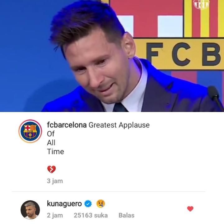 巴萨官方晒梅西发布会落泪时刻,阿圭罗回复哭泣表情