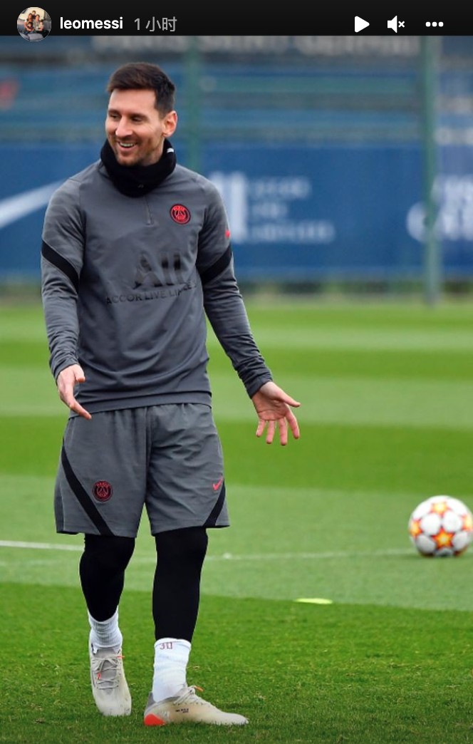 备战周中欧冠梅西晒巴黎训练照