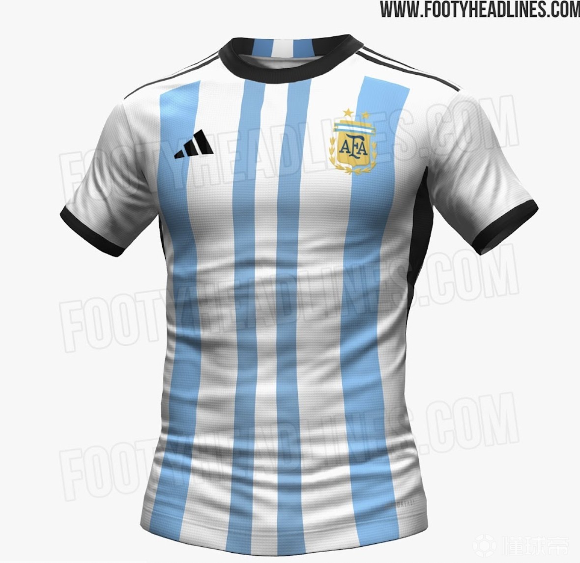 传统蓝白间条阿根廷2022年世界杯主场球衣谍照流出