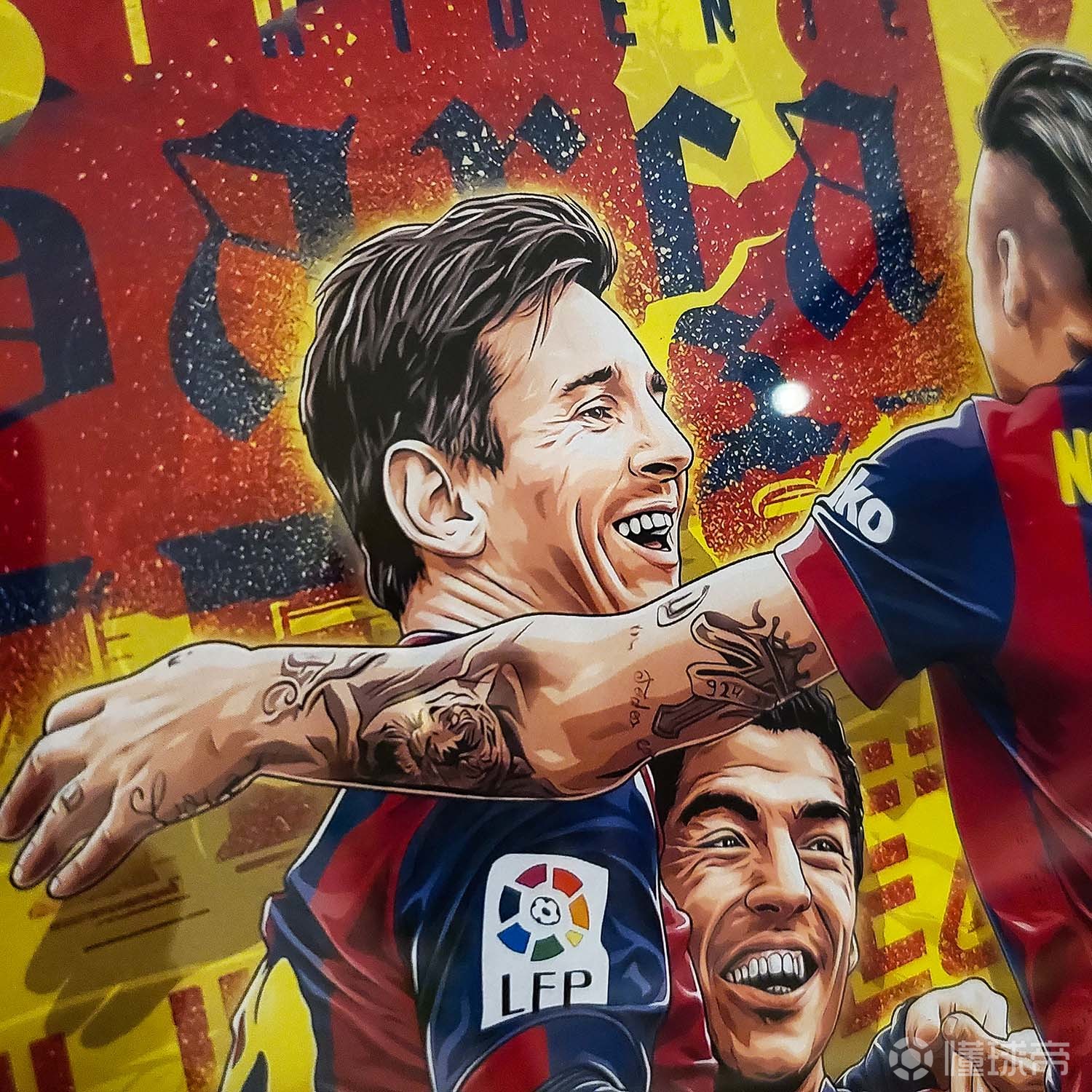 足球艺术画那个时期巴萨的msn无人能敌天作