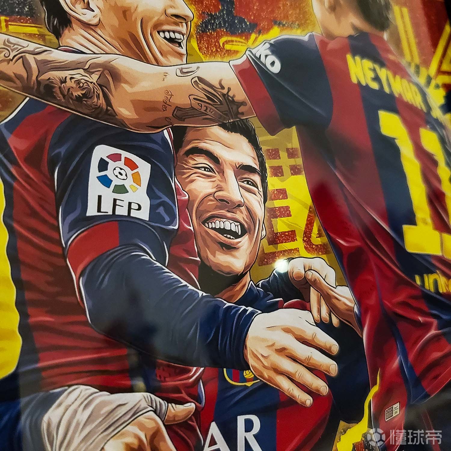 足球艺术画那个时期巴萨的msn无人能敌天作